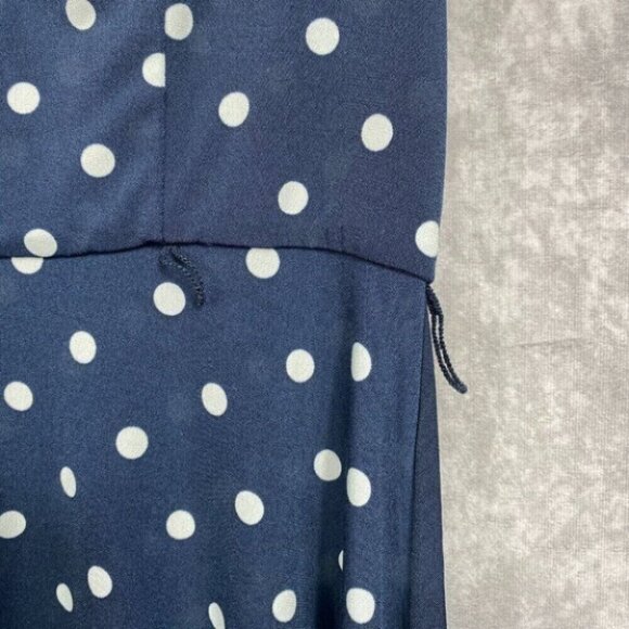 Tommy Hilfiger Dress Womens 11/19 Navy Polka Dots Stretch Retro Pleated V-Neck - Picture 6 of 14